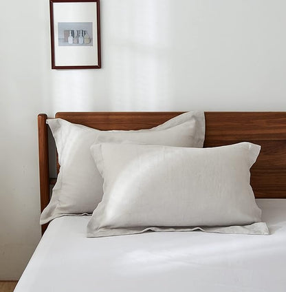 Simple&Opulence 100% Linen Pillow Case Queen Size Set of 2, Grey Pillow Covers with Overlap Closure, Luxury Breathable Pillowcases Protectors Suitable for All-Season (20" X 26", Grey)