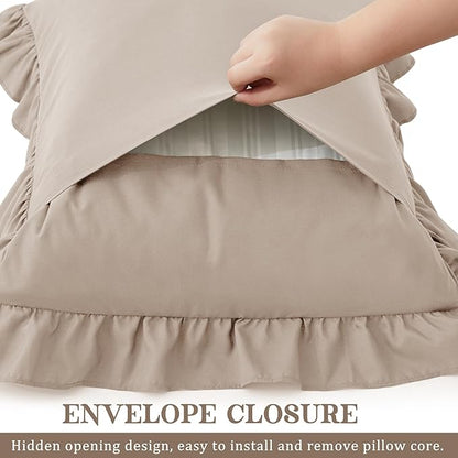 KKJIAF Ruffle Body Pillow Cases Set of 1, Ruffled Pillow Covers with Envelope Closure, Body Pillowcases Size of 20" x 54", Ruffled Long Pillow Shams, Khaki