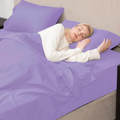 Mejoroom King Size Bed Sheet Set - Hotel Luxury 1800 Bedding Sheets & Pillowcases - 16" Deep Pocket Fitted Sheet, Soft, Breathable, Wrinkle & Fade Resistant - 4 Piece(King,Violet)