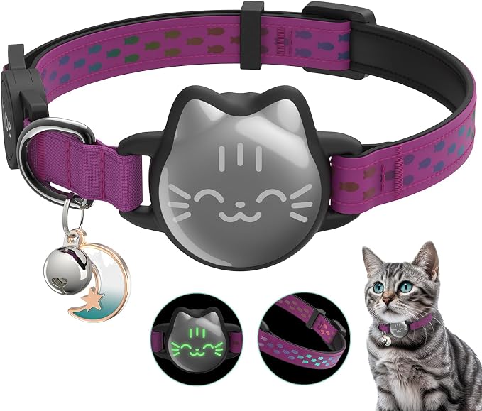 AirTag Cat Collar, Reflective Breakaway Collar, Hidden Holder with Bell | Compatible with Apple AirTag 1st & 2nd Gen, Lightweight Water-Resistant Strap for Cats, AirTag Not Included