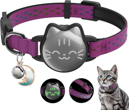 AirTag Cat Collar, Reflective Breakaway Collar, Hidden Holder with Bell | Compatible with Apple AirTag 1st & 2nd Gen, Lightweight Water-Resistant Strap for Cats, AirTag Not Included