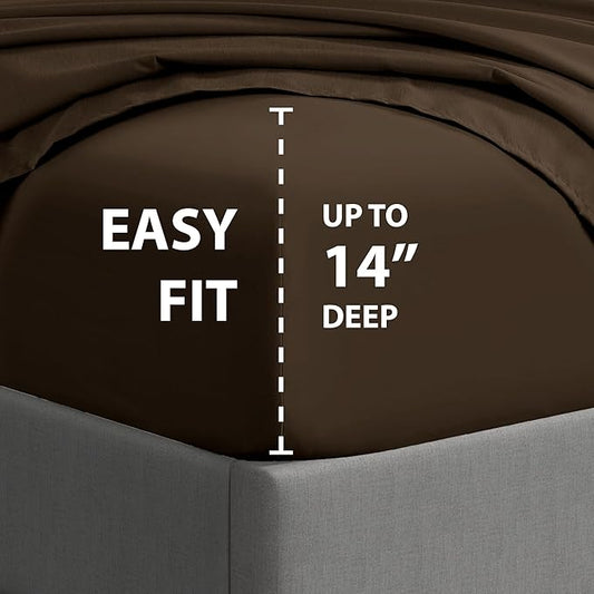 Cathay Home Essentials Ultra Soft Hypoallergenic Wrinkle Resistant Double Brushed Microfiber Bedding Sheet Set, Brown, Twin XL
