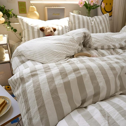 Brown Striped King Size Duvet Cover Boho Pattern King Comforter Cover Lightweight Stripe Dorm Room Farmhouse Duvet Cover Set with Pillowcases Teen Boy Bedding Washed Microfiber Duvet Protector