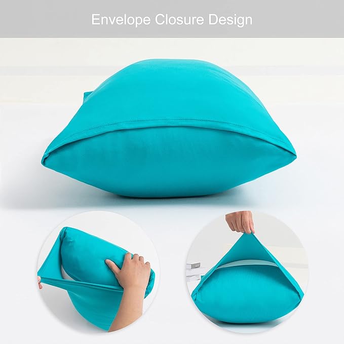 2-Pack Stretch Pillow Cases - Jersey Knit & Envelope Closure Pillowcases with Ultra Soft T-Shirt Like Polyester Blend - Suitable for Queen or Standard Size Set of 2, Turquoise