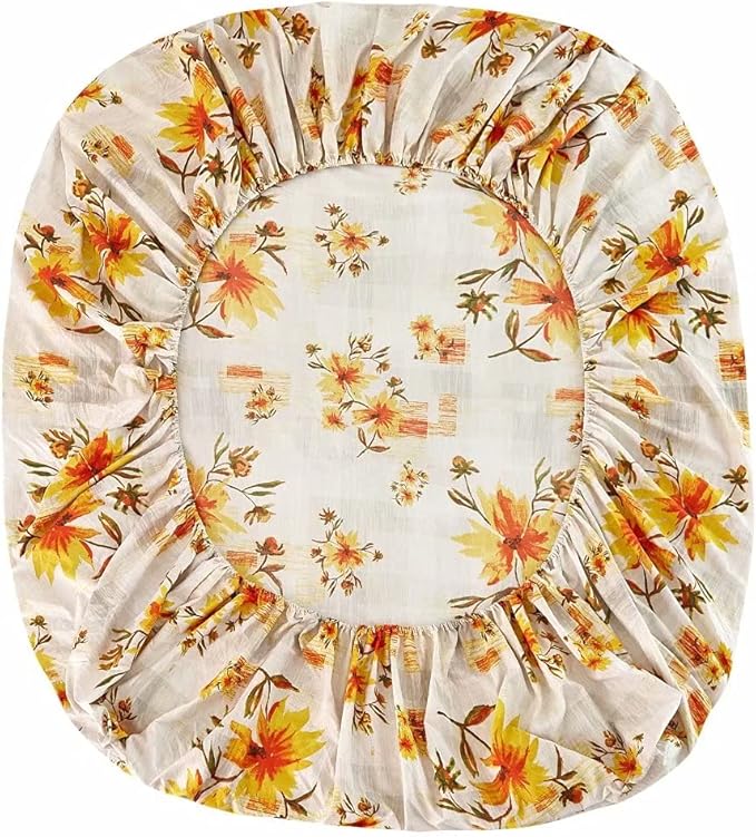 JSD Rustic Yellow Floral King Sheet Set, 4 Piece Printed Microfiber Bedding Sheets Extra Deep Pocket