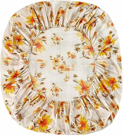 JSD Rustic Yellow Floral King Sheet Set, 4 Piece Printed Microfiber Bedding Sheets Extra Deep Pocket