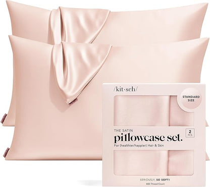 Kitsch Satin Pillowcase with Zipper for Hair & Skin - Softer Than Silk Pillow Cases, Smooth Cooling Satin Pillow Case, Wrinkle-Free, Machine Washable - Pillow Cases Standard Size 19x26 - Blush, 2pcs