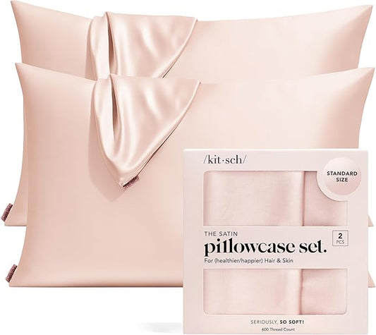 Kitsch Satin Pillowcase with Zipper for Hair & Skin - Softer Than Silk Pillow Cases, Smooth Cooling Satin Pillow Case, Wrinkle-Free, Machine Washable - Pillow Cases Standard Size 19x26 - Blush, 2pcs