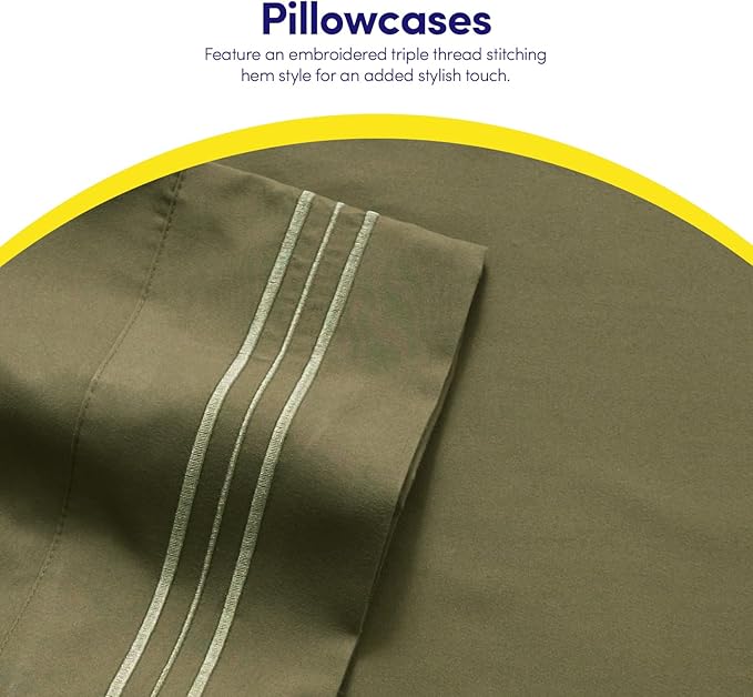 1500 Supreme Collection Twin Sheet Sets Olive Green - 3 Piece Bed Sheets and Pillowcase Set for Twin Mattress - Extra Soft, Elastic Corner Straps, Deep Pocket Sheets, Twin Olive Green