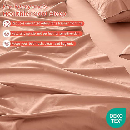 100% Linen Sheet Set Cal King Size Extra Deep Pocket Fits 18-24 Inch Mattress, Breathable & Soft, Smooth 4-Piece Set for Thick Mattresses Hotel Luxury Bedding（Cal King, Light Red）