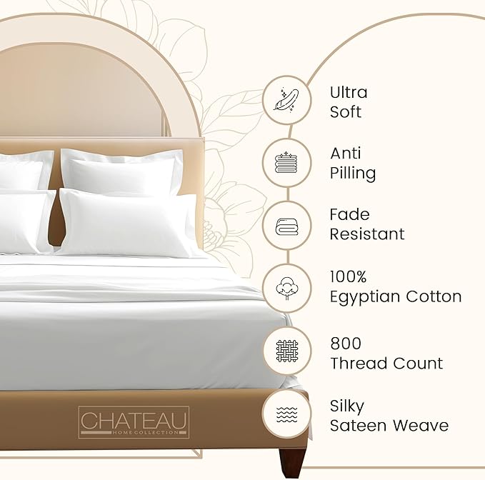 100% Cotton Sheets For King Size Bed, 800 Thread Count Sateen Weave Breathable Bed Sheets, Soft & Comfy Fully Elasticated Sheet & Pillowcase Sets, Machine Washable No Pill Fade Resistant- Semolina