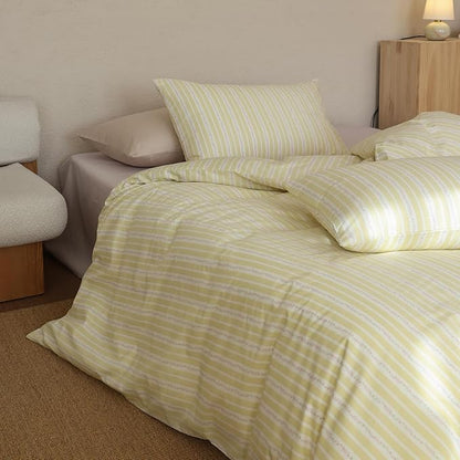 Floral Twin XL Comforter Yellow Striped Bedding Set Fluffy Cotton Down Alternative Girls Bedding Comforter Sets Cozy Boho Stripe Light Weight Bed Comforter with 2 Pillowcases