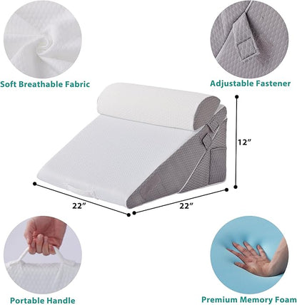 Wedge Pillow Headboard, 3PCS Orthopedic Bed Wedge Pillows Set for After Surgery, Adjustable Pillow Wedge for Acid Reflux&Back Pain Relief, Sleeping, Back Pillow for Bed Sitting Up, White/Grey
