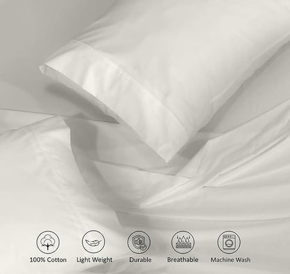 RUVANTI 100% Cotton Sheets – Twin XL Size Percale Bedding, Cooling & Breathable, Durable with a Crisp, Soft & Comfortable Feel, 16" Deep Pocket, 3-Piece Set, Ivory