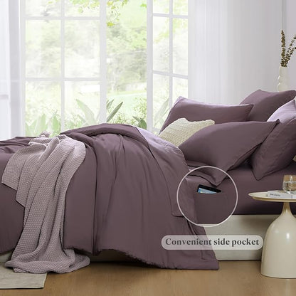 WRENSONGE Oversize King Size Comforter Set- 7 Pieces Artic Plum Bed in a Bag Oversize King Size Comforter with Fitted Sheet, Flat Sheet, 2 Pillow Shams, 2 Pillowcases, Warm Bedding Sets for All Season