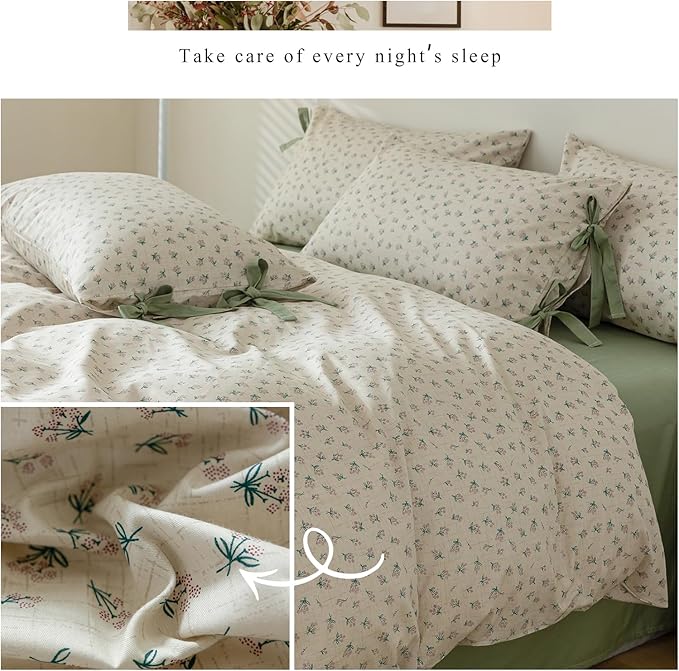 HighBuy Girl Floral Comforter Set Full Cute Boho Full Size Comforter Bedding Sets for Kids with 2 Bow Tie Pillowcases Cottagecore 3 Piece Coquette Bedding Comforter Sets Bed Set Easy Care