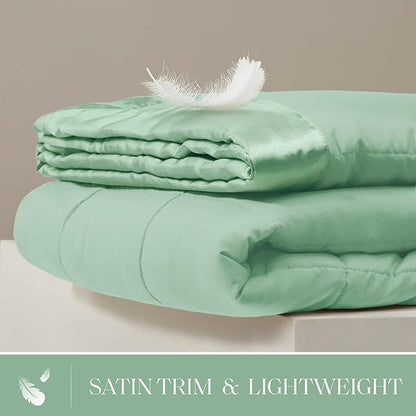 Madison Park Windom Down Alternative Blanket, Premium 3M Scotchgard Moisture Wicking Treatment, Lightweight and Soft Bed Cover For All Season, Satin Trim, Seafoam Full/Queen