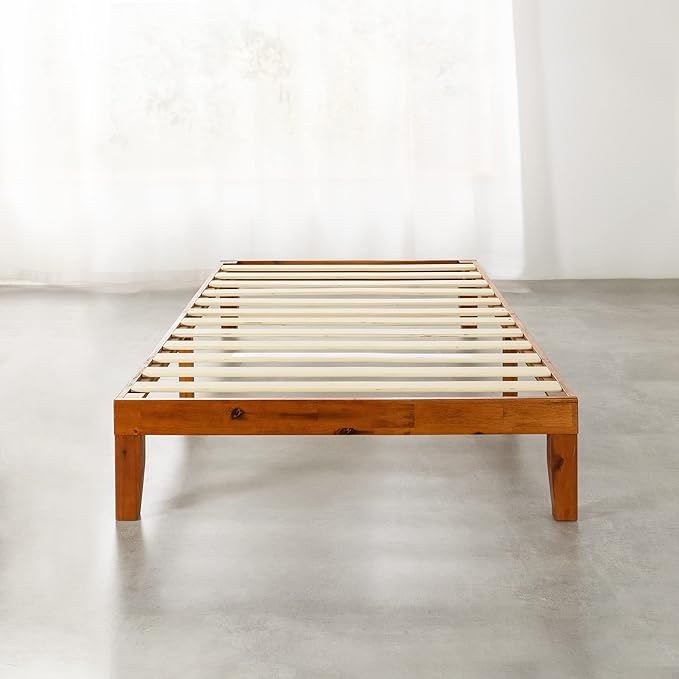 Mellow Naturalista Classic 12-Inch Solid Wood Platform Bed | Wooden Slats, No Box Spring Needed, Easy Assembly | Twin, Cherry