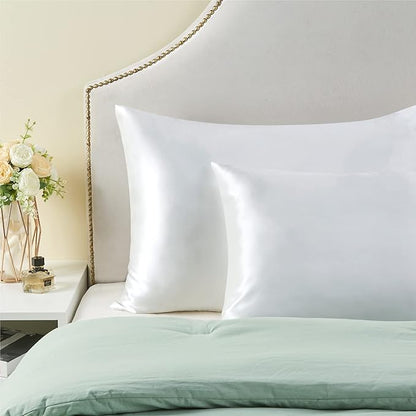 BEDELITE Satin Pillowcase with Zipper, White King Size Pillow Cases Set of 2, Super Soft and Cooling Similar to Silk Pillow Cases, Gift for Women Men(20x36 Inches)