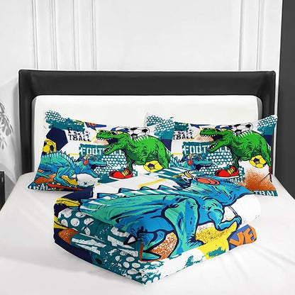 Kid's Dinosaur Comforter Set,Cartoon World Animal Bedding Set Queen Size,All Season Ultra Cozy Comforter Set 3 Pieces with 2 Pillowcases for Adults,Teens,Boys,Girls