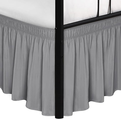 Biscaynebay Wrap Around Bed Skirts with Split Corners for King Beds 15 inch Drop, Silver Grey Adjustable Elastic Dust Ruffles Easy Fit Wrinkle Resistant Silky Luxurious Fabric Machine Washable