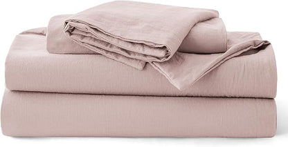 Bedsure 100% Washed Cotton Duvet Cover Twin Size - Petal Pink Minimalist Bedding Set Linen Like - PureWoven Plain Simple & Soft Comforter Cover for All Seasons (Petal Pink, Twin, 68"x90")