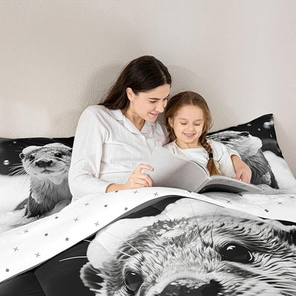 Erosebridal Marine Animal Comforter Set Toddler Size Sea Otter Bedding Set for Kids Boys Girls Kawaii Shower Bubbles White Beige Black Comforter Warm Soft Quilt Insert