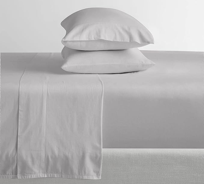 Feather & Stitch Softest 100% Cotton Sheets, 300 Thread Count Percale Weave Bedding, 16" Deep Pocket, Cooling Sheets, Breathable Bed Set, Hotel Premium Quality (King, Grey)
