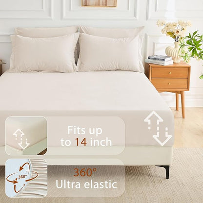 MUXHOMO 5 Pieces Twin XL Comforter Set, Soft Bed in a Bag Twin XL Size, All Season Bedding Set with Comforter, Flat Sheet, Fitted Sheet, Pillowcases & Shams, Beige