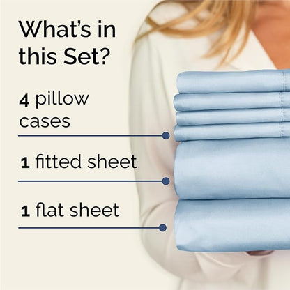 King 6 Piece Sheet Set - Comfy Breathable & Cooling - Ultra Soft Hotel Luxury Bedding Set w/ 8-16 Inch Deep Pockets - 1 Flat & 1 Fitted Sheet & 4 Pillowcases - Wrinkle Free and Easy Care - Sky Blue