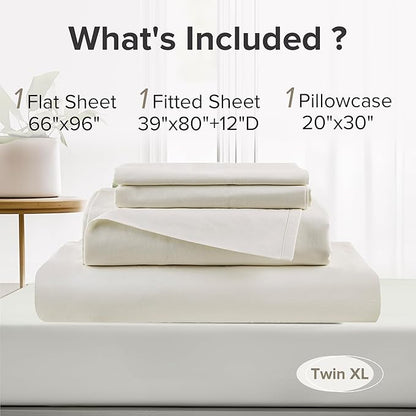 Comfort Spaces 100% Cotton Sheets Twin XL, Breathable, Soft Cotton Sheets, Naturally Cool Cotton Bed Sheets with 12" Elastic Pocket Fits up to 14" Mattress, All Season Sheet Set, Twin XL Ivory 3 Piece