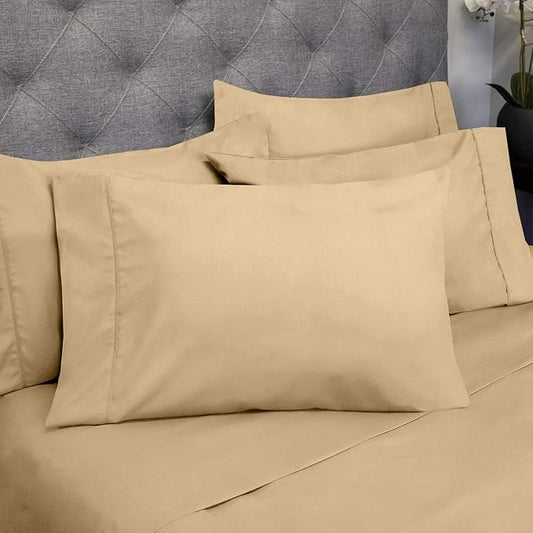 Queen Sheets Gold - 6 Piece 1500 Supreme Collection Fine Brushed Microfiber Deep Pocket Queen Sheet Set Bedding - 2 Extra Pillow Cases, Great Value, Queen, Camel