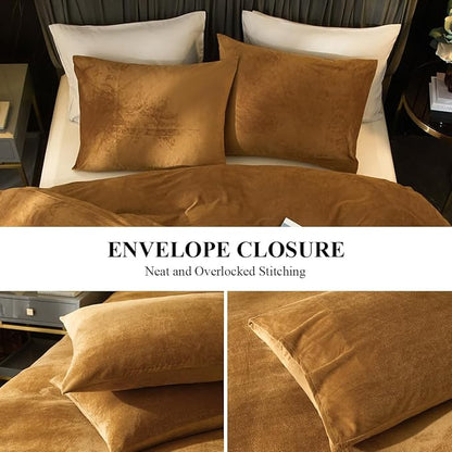 Ivellow Velvet Duvet Cover Queen Set Rust Velvet Duvet Cover Queen Comforter Cover 3Pcs Ultra Soft Duvet Cover Breathable Solid Luxury Flannel Velour Duvet Cover Zipper Closure Corner Tie