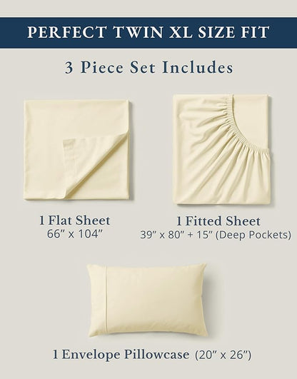 LANE LINEN 100% Organic Cotton Twin XL Sheets Set, 3-Piece Pure Organic Cotton Percale Sheets, Cotton Bedsheets, Ultra Soft Bedding Sheets, Breathable, Fits Mattress Upto 15" Deep - Natural
