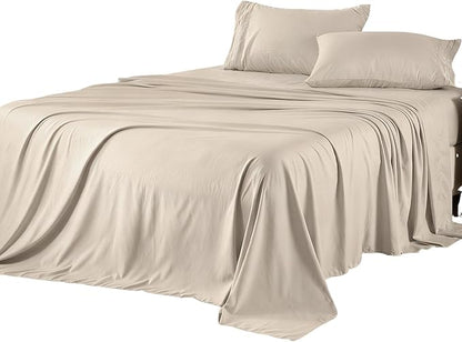 ROSE&RISY Khaki Sheets Queen Sheet Set, Pre-Washed Cotton-Like Brushed Microfiber, 4 Pcs Super Soft Breathable Cooling Bed Sets,Includes 1 Fitted, 1 Flat, 2 Pillowcases (Khaki, Queen)