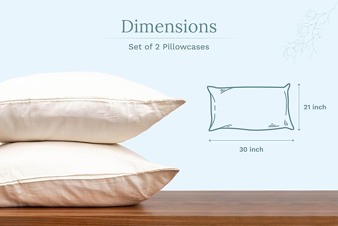 Organic Cotton Standard Size Pillowcases - Off-White, GOTS Certified, 400 Thread Count, 21"x30", Unbleached, Dye-Free All Natural 100% Cotton Pillow Cases (Off-White, Standard Size - Set of 2)
