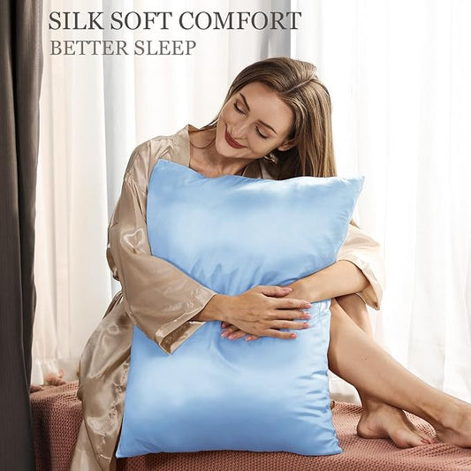 Adubor 100% Mulberry Silk Pillowcase for Hair and Skin with Hidden Zipper, Both Side 22 Momme Silk, 900 Thread Count (20x26inch, Standard Size, Sky Blue, 1pc)