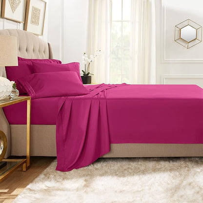 Clara Clark King Sheets, 6 Piece Set - Hotel Luxury Sheets for King Size Bed, Super Soft Bedding Set, King Size, Magenta