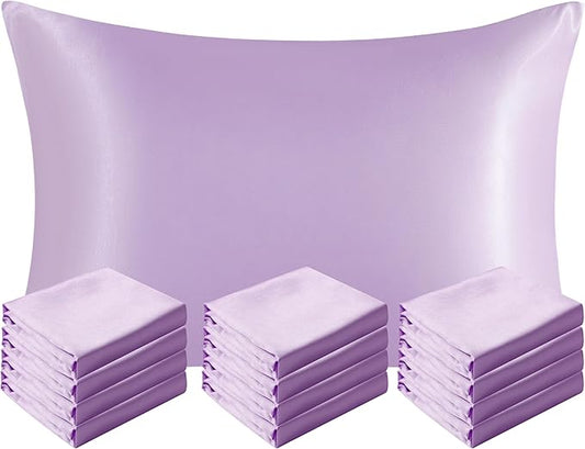 NTBAY 12 Pack Satin Standard Pillowcases for Hair and Skin, Luxurious and Silky Pillow Cases with Envelope Closure, 20 x 26 Inches, Light Purple
