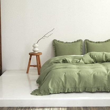 Simple&Opulence 100% Linen Euro Sham Covers with Ruffle, 26x26 Inch Pillow Covers Set of 2, Euro Pillow Shams for Bed Couch French Home Decor Luxury and Breathable Square Pillow Cases, Sage Green