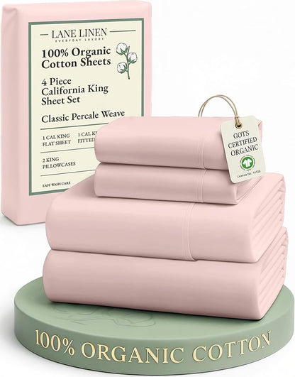 LANE LINEN 100% Organic Cotton Fully Elasticized California King Sheet Set, Low Pilling Fade Resistant Machine Washable Naturally Cooling Mercerized Soft & Comfy Cotton Sheets – Sepia Rose