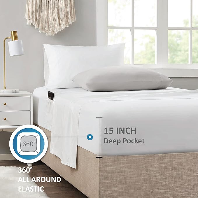 Madison Park Bed in A Bag - Trendy Casual Design Cozy Comforter with Complete Sheet Set with Side Pocket, All Season Cover, Matching Shams, Twin XL, Alexis, Leaf Yellow 6 Piece