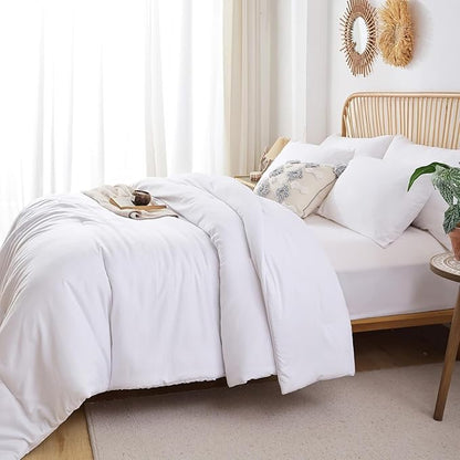 SDIII 3PCS White Full Size Comforter Set with 2 Pillowcases, Brushed Microfiber White Comforter Full Lightweight, All Season Soft Bedding Hotel Luxury