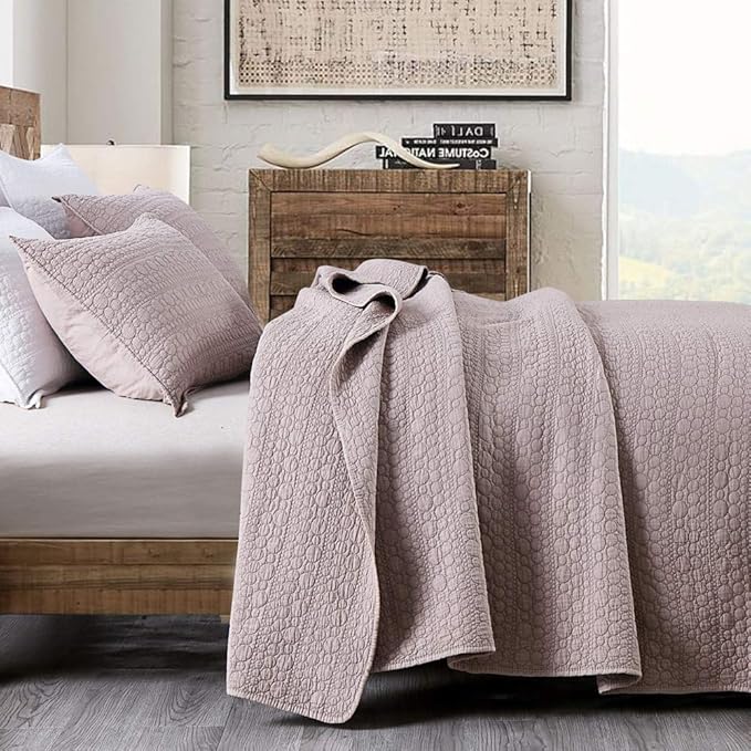 HORIMOTE HOME Quilt Set Twin Size Cameo Rose, Classic Geometric Spots Stitched Pattern, Stone-Washed Microfiber Chic Rustic Look, Ultra Soft Lightweight Quilted Bedspread for All Season, 2 Pieces