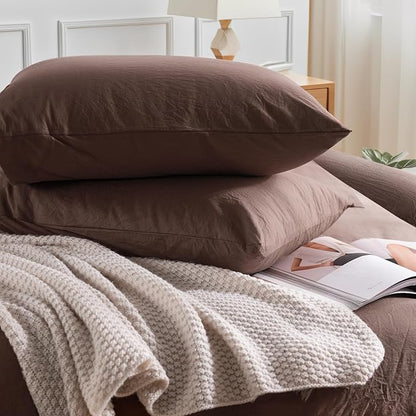 NEXHOME PRO Cal King Duvet Cover Set, 100% Certified Organic Cotton with Washed Feel & Linen-Like Texture, Comfortable & Breathable, Home Bedding Set Dark Brown (No Comforter)