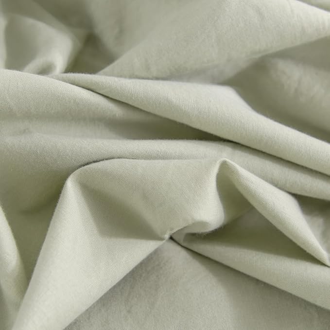 NEXHOME PRO Duvet Cover Set Oversized Queen 98"x98" Linen Feel Textured Organic Natural 100% Washed Cotton Duvet Cover 3 Pieces Bedding Set Zipper Closure, Breathable, Mint Green (No Comforter)