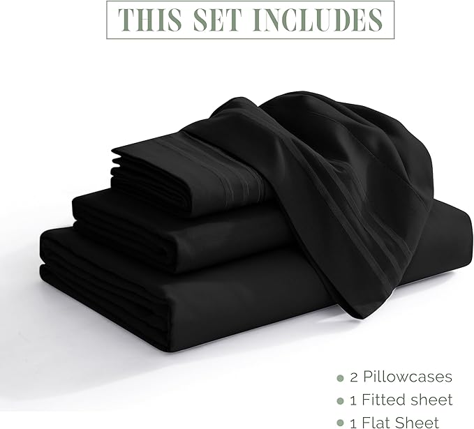 Elegant Comfort Luxurious 1500 Premium Hotel Quality Microfiber 4-Piece Sheet Set, 18-24 Inches Deep - Extra Deep Pocket Sheets - Ultra Soft 4PC Deep Pocket Sheets, Full, Black