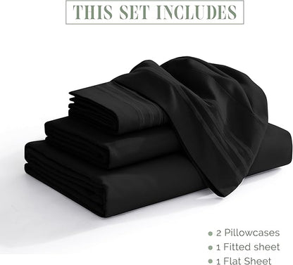 Elegant Comfort Luxurious 1500 Premium Hotel Quality Microfiber 4-Piece Sheet Set, 18-24 Inches Deep - Extra Deep Pocket Sheets - Ultra Soft 4PC Deep Pocket Sheets, Twin/Twin XL, Black