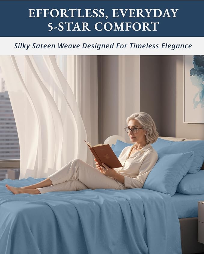 LANE LINEN 100% Egyptian Cotton Queen Sheet Set, Soft & Comfy Thick Fully Elasticized Mercerized Cotton Sheets Queen Size Set, No Pill Fade Resistant - Mountian Spring