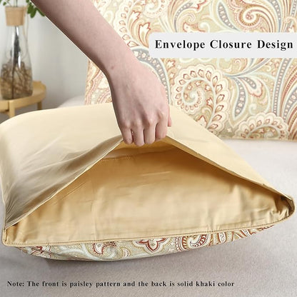 WINLIFE 100% Cotton Pillow Cases 2 Pack King Size Pillowcases Set of 2, Soft and Breathable Pillow Cover, 20'' x 36'', Camel Paisley
